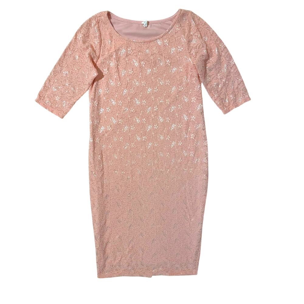 Pink Blush Maternity Dress Size S Pink Lace Stretch Baby Shower Formal Wedding